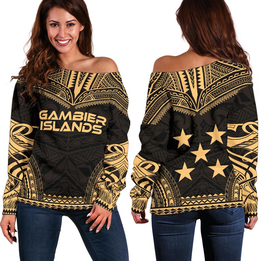 Gambier Islands Polynesian Chief Women's Off Shoulder Sweater - Gold Version Gold - Polynesian Pride