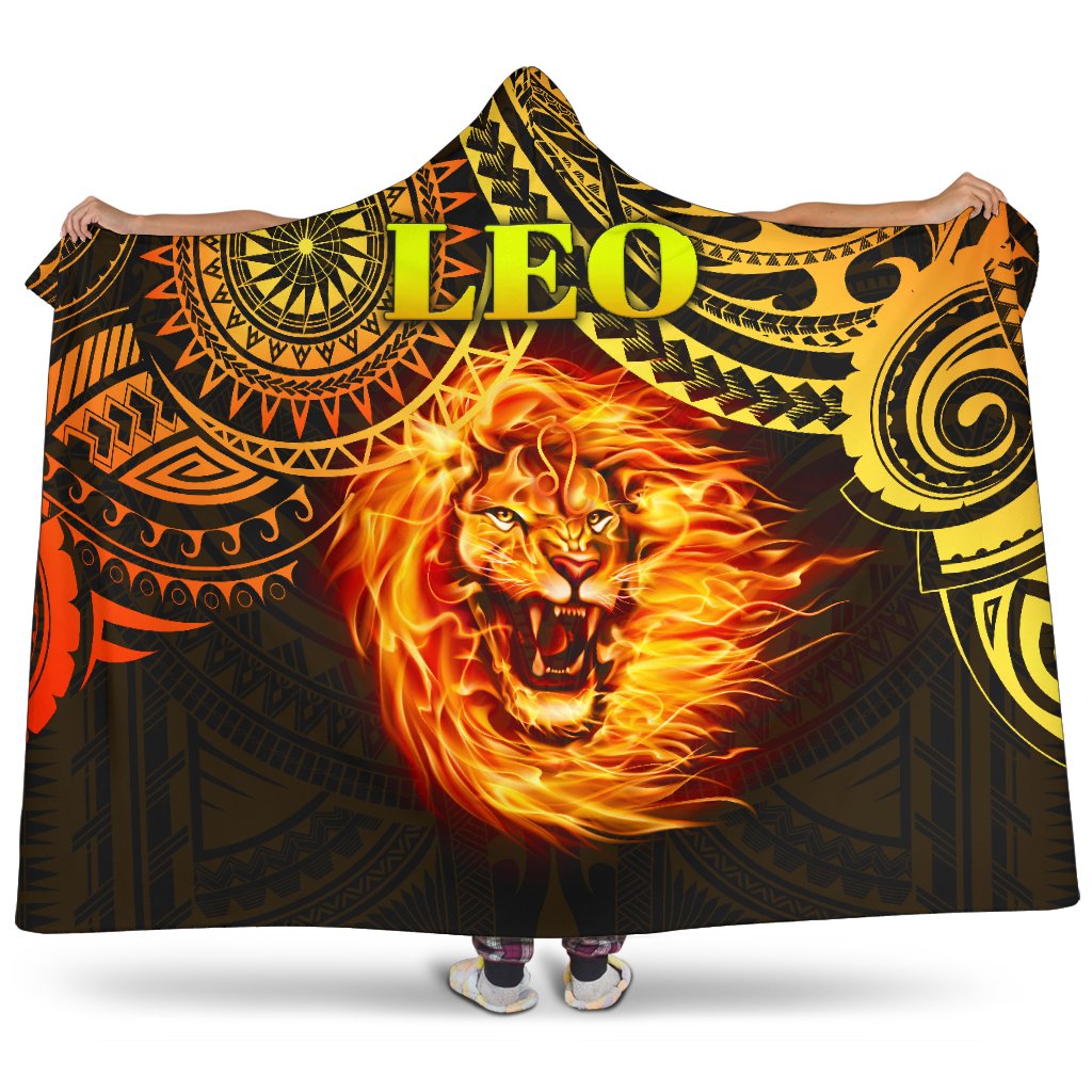 Sun In Leo Zodiac Hooded Blanket Polynesian Tattoo Unique Vibes Hooded Blanket - Polynesian Pride