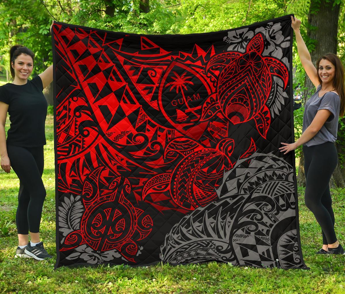 Guam Polynesian Premium Quilt - Red Turtle Flowing - Polynesian Pride