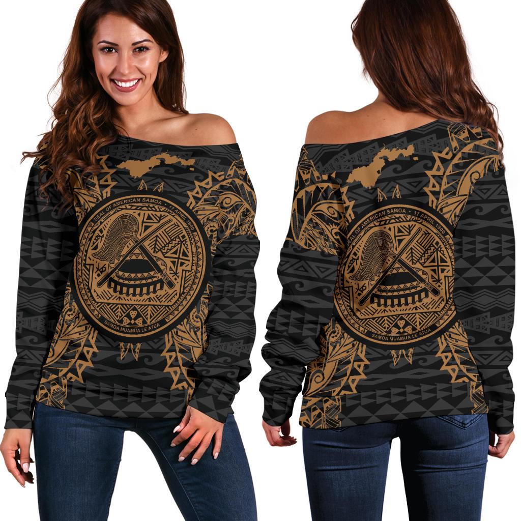 American Samoa Polynesian Shoulder Sweater Map Gold Gold - Polynesian Pride