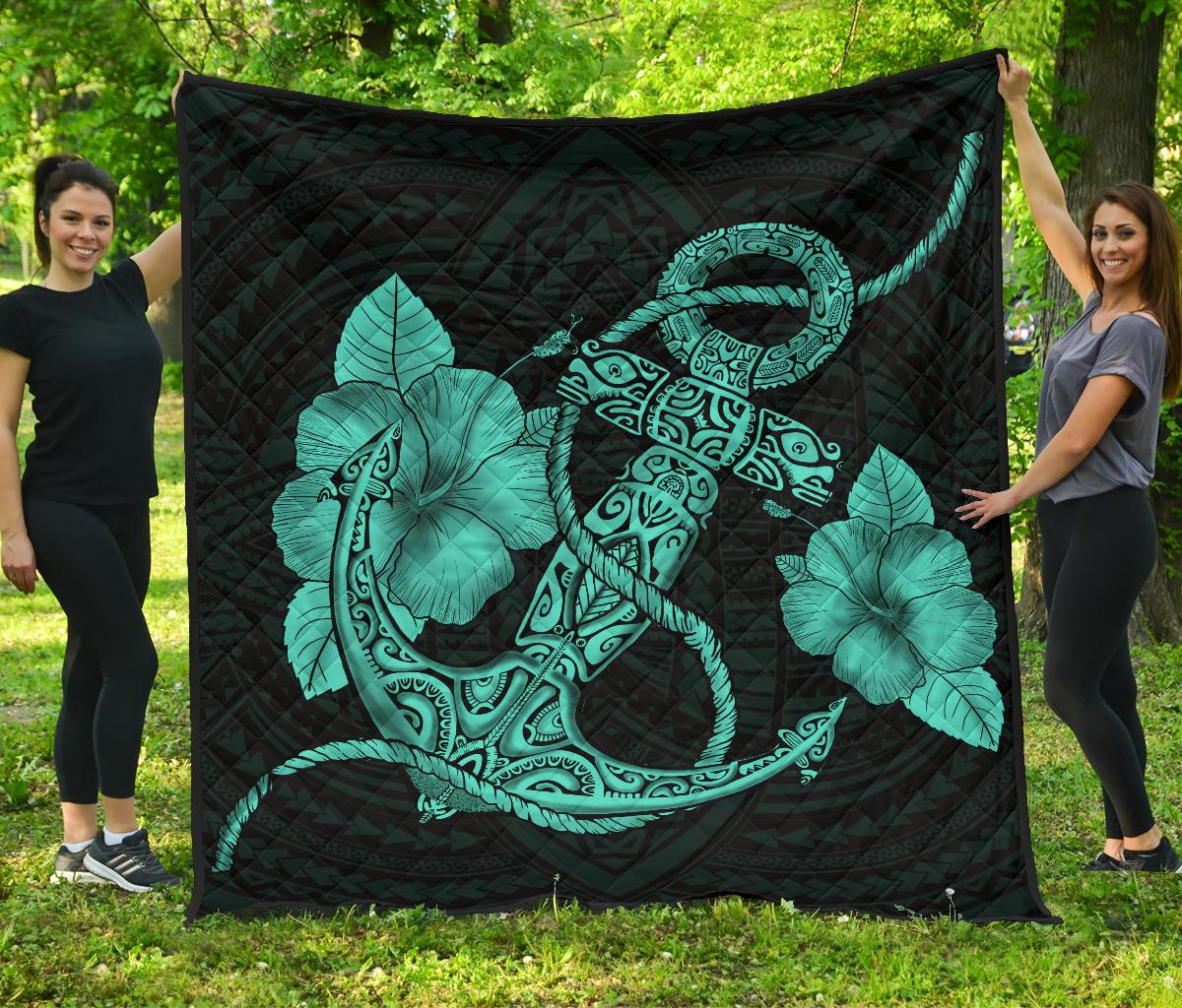 Anchor Turquoise Poly Tribal Premium Quilt Turquoise - Polynesian Pride