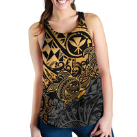 Polynesian Hawaii (Kanaka Maoli) Women's Racerback Tank - Gold Turtle Hibiscus Flowing - Polynesian Pride