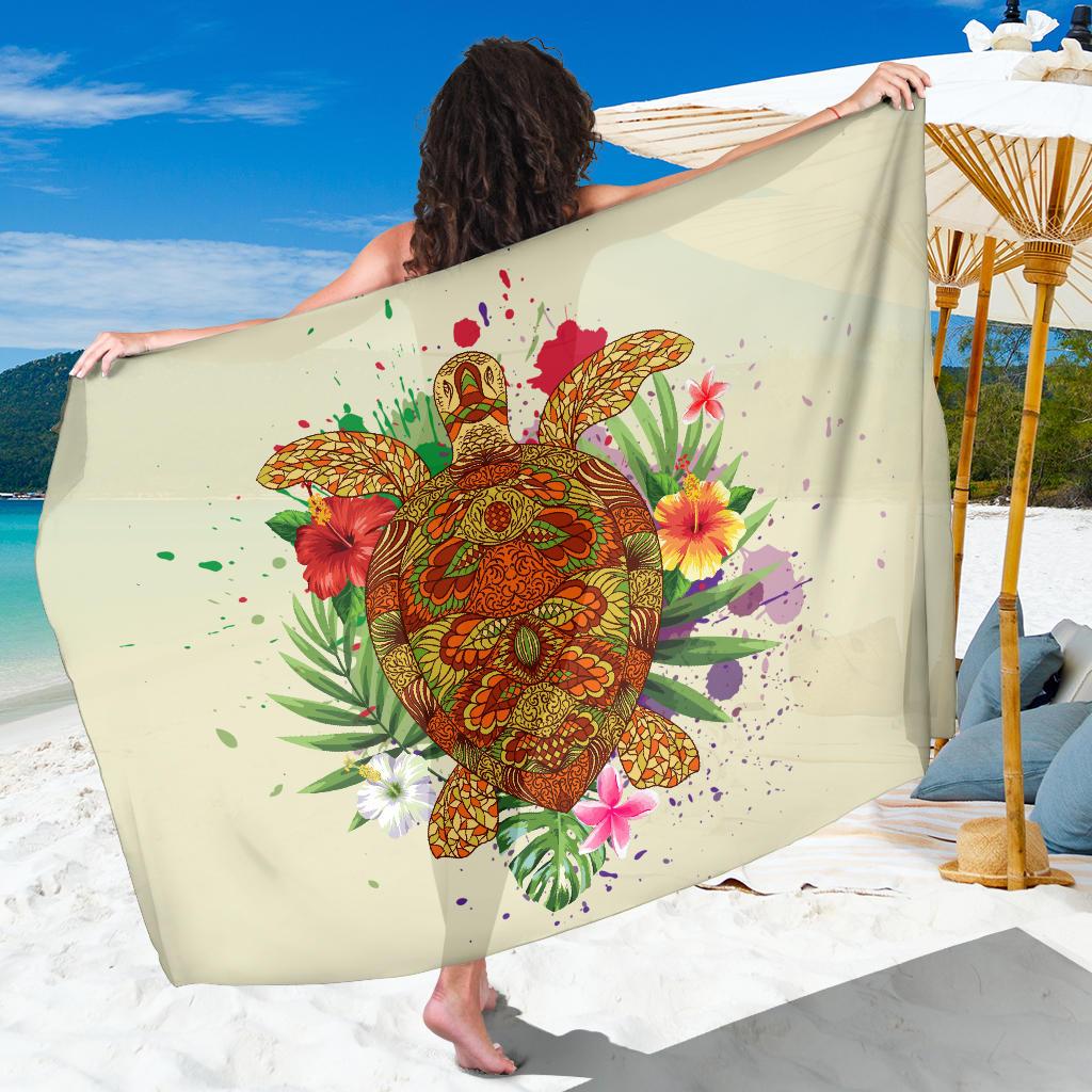 Hawaii Turtle Life Hibiscus Design Sarong Sarong One size Beige - Polynesian Pride