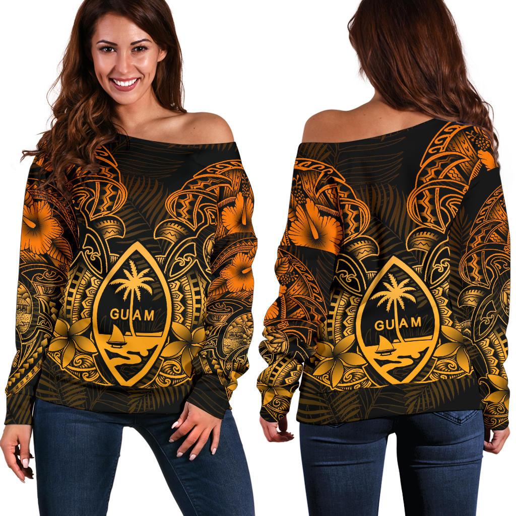 Guam Polynesian Off Shoulder Sweater - Gold Turtle Homeland Gold - Polynesian Pride