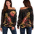 Tahiti Polynesian Women's Off Shoulder Sweater - Turtle With Blooming Hibiscus Gold Gold - Polynesian Pride