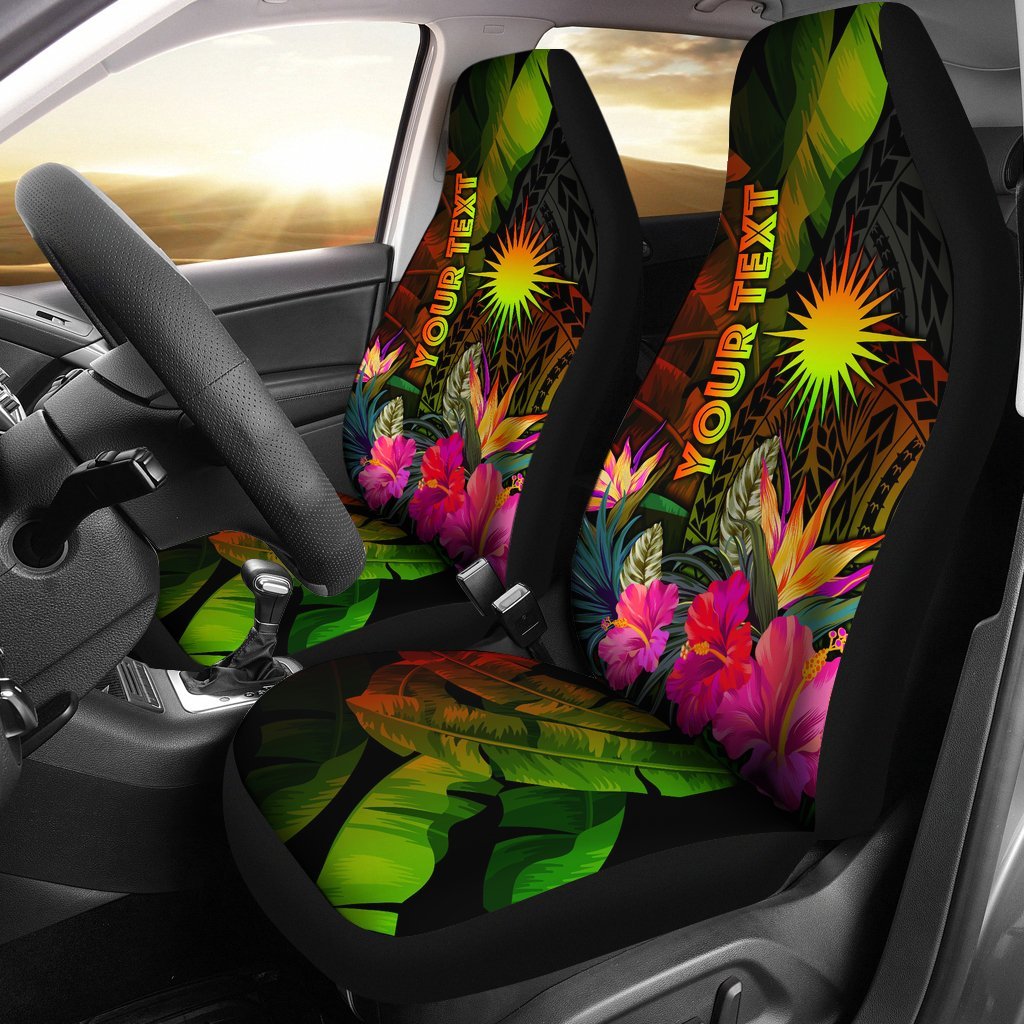 Marshall Islands Polynesian Personalised Car Seat Covers - Hibiscus and Banana Leaves Universal Fit Reggae - Polynesian Pride