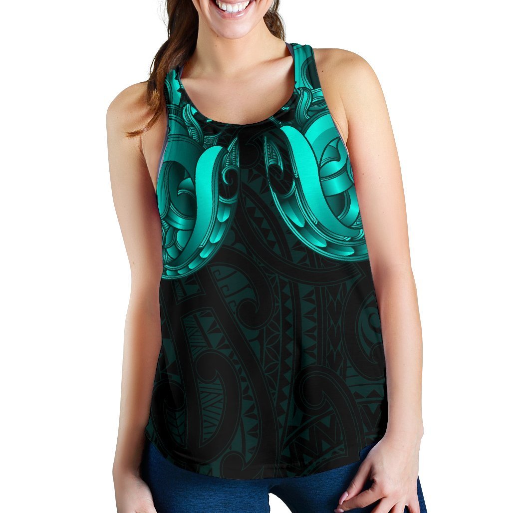 Maori Ta Moko Women Racerback Tank New Zealand Turquoise Turquoise - Polynesian Pride