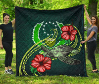 Pohnpei Polynesian Premium Quilt - Green Turtle Hibiscus Green - Polynesian Pride