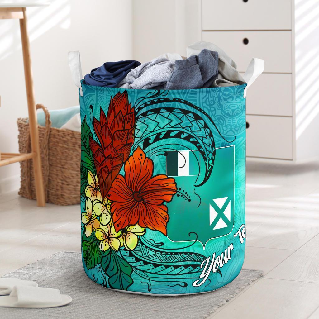 Wallis and Futuna Laundry Basket - Custom Personalised Tropical Flowers Style Laundry Basket - Wallis and Futuna One Size Blue - Polynesian Pride