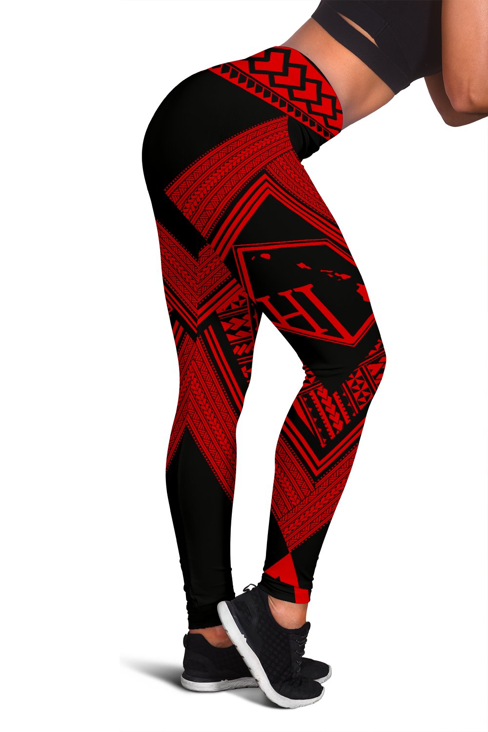 Hawaii Turtle Polynesian Red Leggings - Diamond Style White - Polynesian Pride