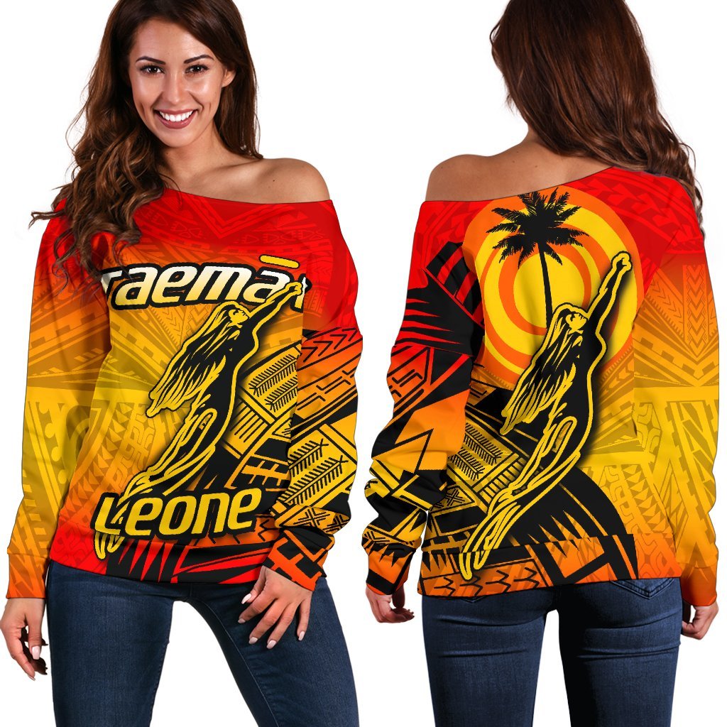 American Samoa Women's Off Shoulder Sweater - Taema Leone Art - Polynesian Pride