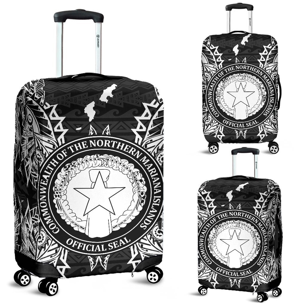 Northern Mariana Islands Polynesian Luggage Covers Map Black Black - Polynesian Pride