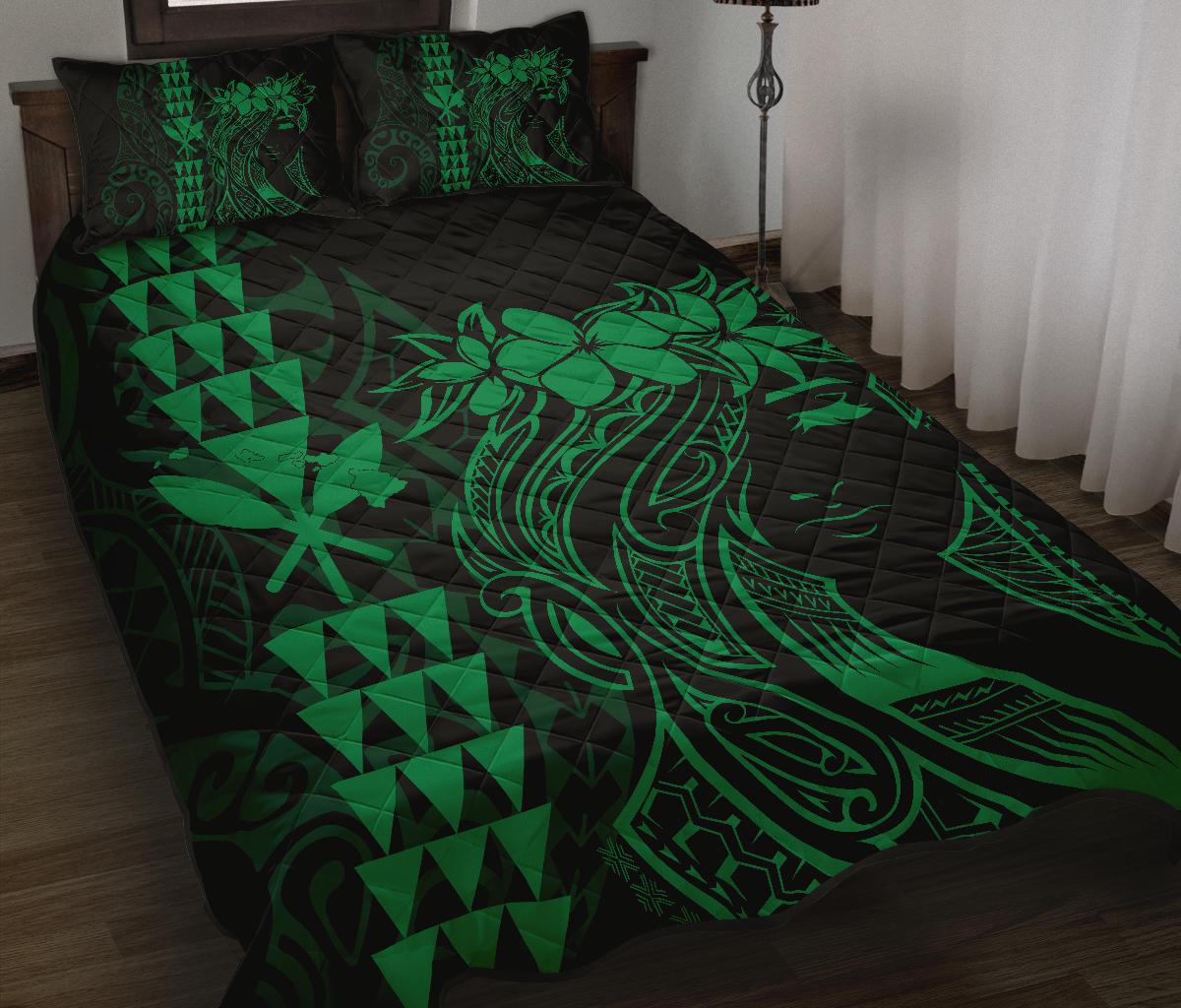 Hawaii Map Kanaka Polynesian Hula Girl Quilt Bed Set - Green Green - Polynesian Pride