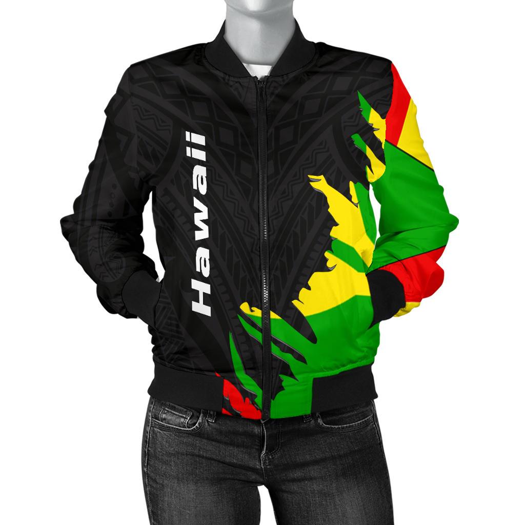 Hawaii Women's Bomber Jacket - Wrap Style Black Green - Polynesian Pride