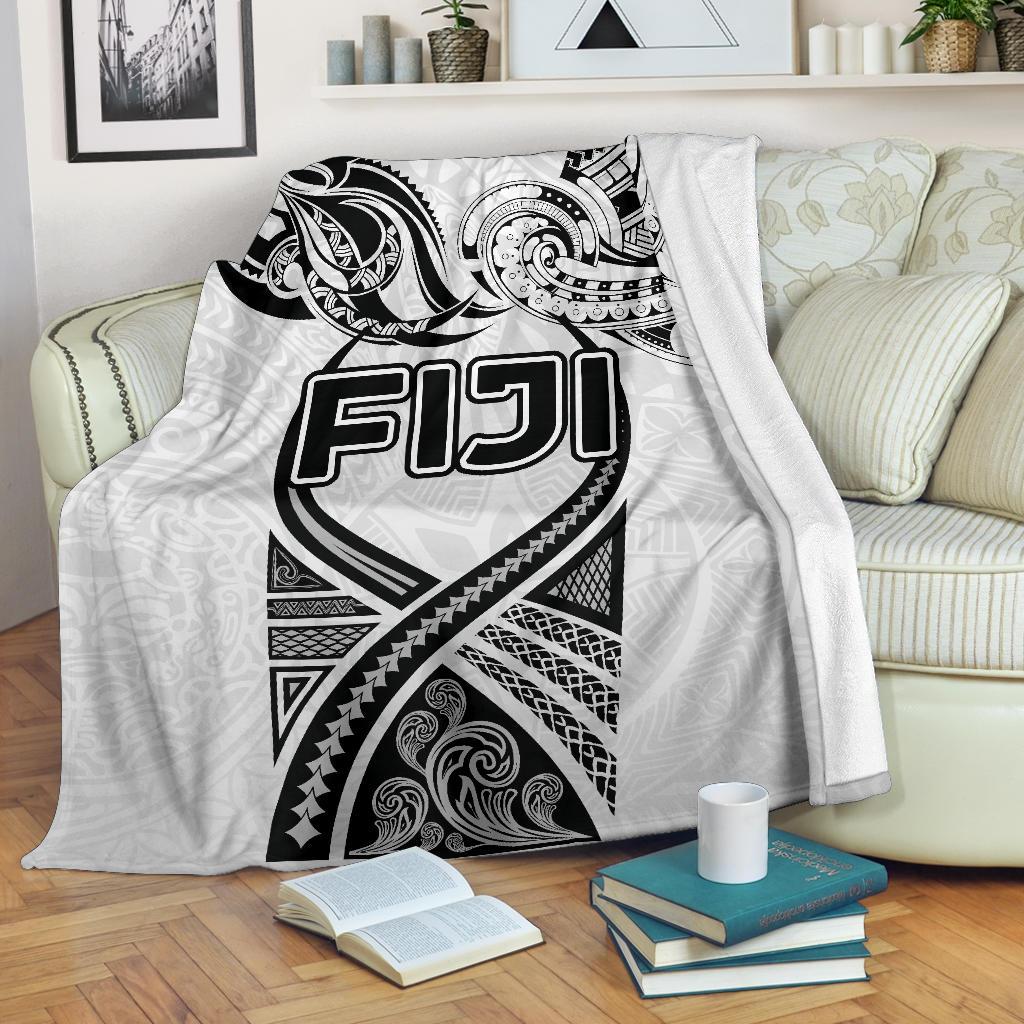 Fiji Rugby Premium Blanket Polynesian Waves Style White - Polynesian Pride