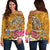 Polynesian Women's Off Shoulder Sweater - Turtle Plumeria Gold Color Gold - Polynesian Pride