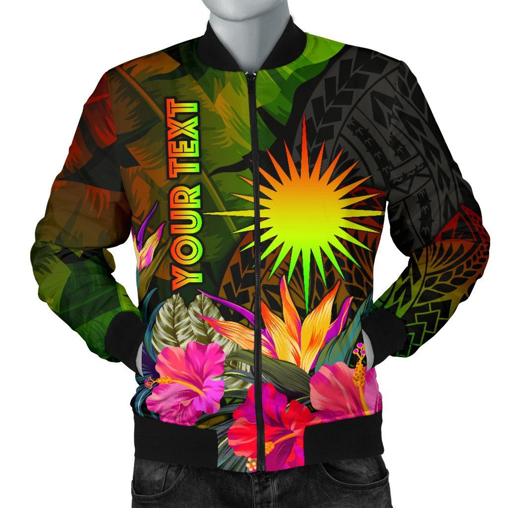 Marshall Islands Polynesian Personalised Men's Bomber Jacket - Hibiscus and Banana Leaves Reggae - Polynesian Pride