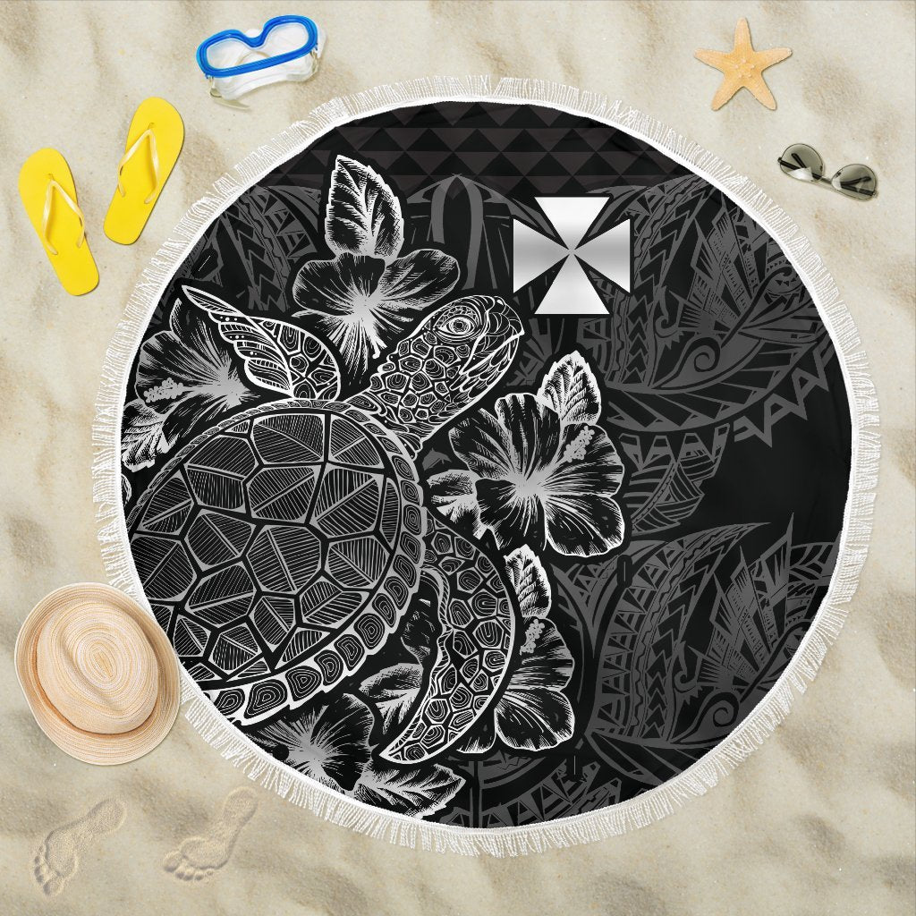 Wallis And Futuna Polynesia Beach Blanket Turtle Hibiscus Black One Style One Size Black - Polynesian Pride