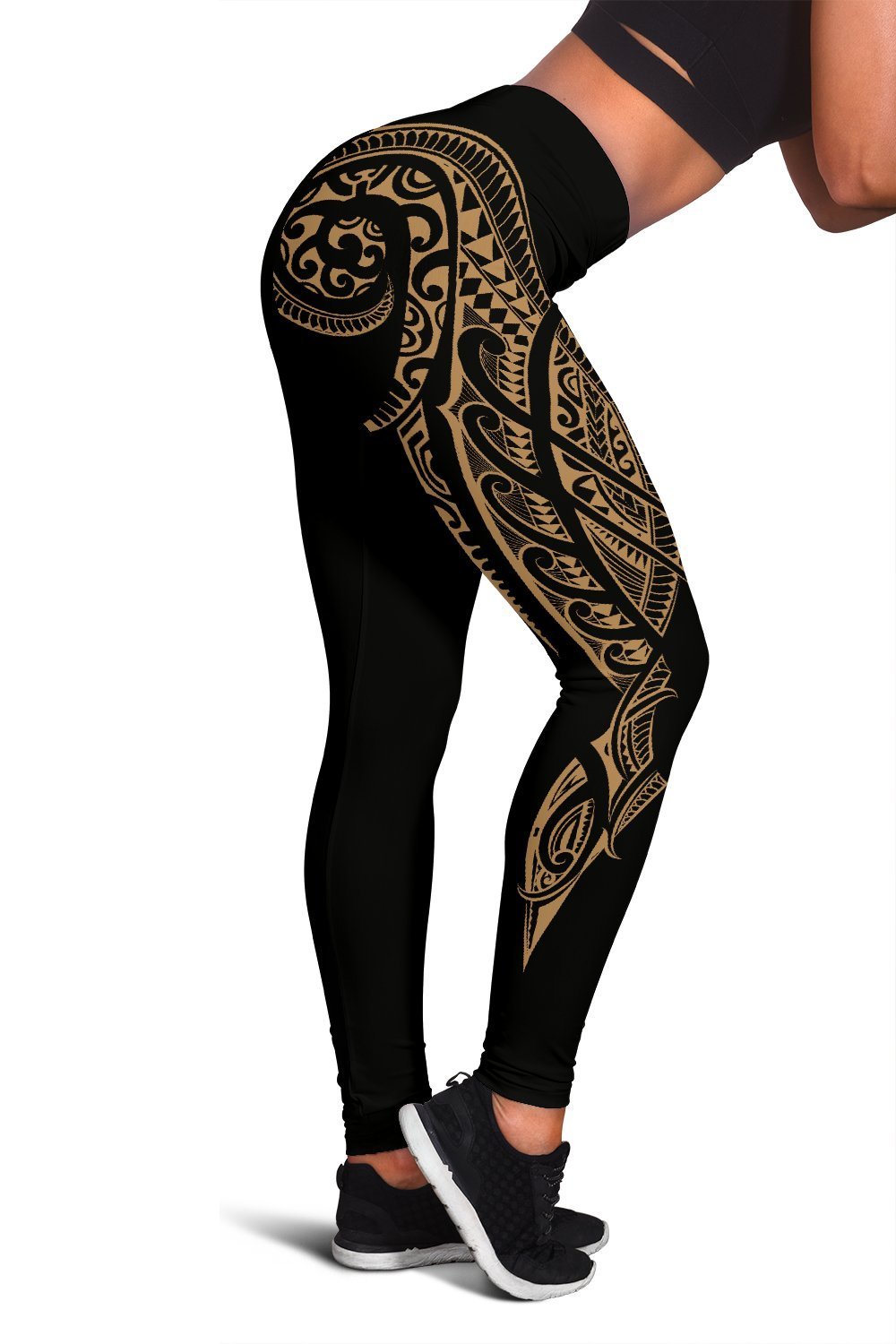 Cook Islands State Tattoo Swirly Gold Polynesian Women's Leggings Gold - Polynesian Pride