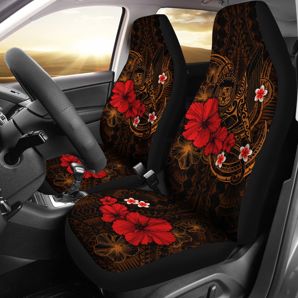 Polynesian Hawaii Car Seat Covers - Humpback Whale with Hibiscus (Golden) Universal Fit Golden - Polynesian Pride