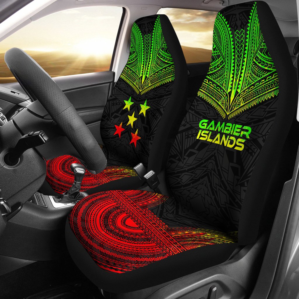 Gambier Island Car Seat Cover - Gambier Island Flag Polynesian Chief Tattoo Reggae Version Universal Fit Reggae - Polynesian Pride