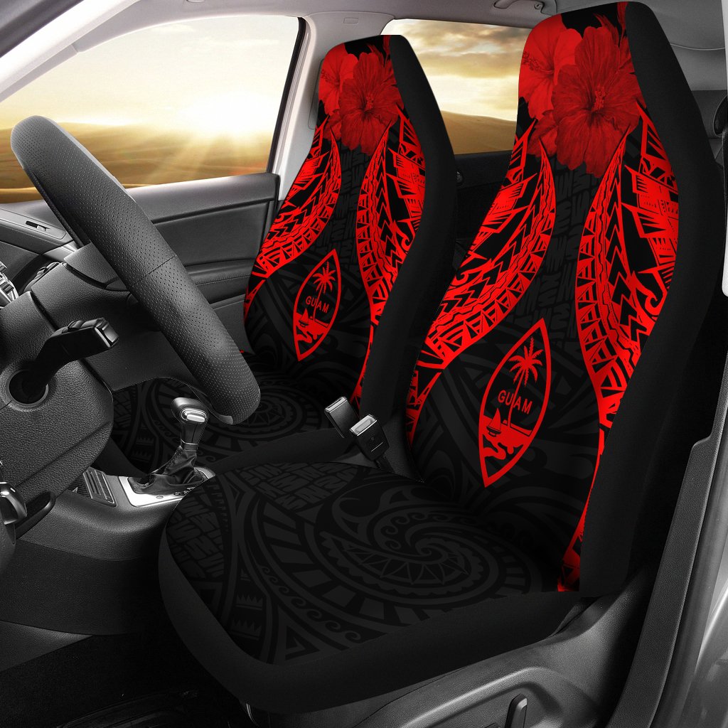 Guam Polynesian Car Seat Covers Pride Seal And Hibiscus Red Universal Fit Red - Polynesian Pride