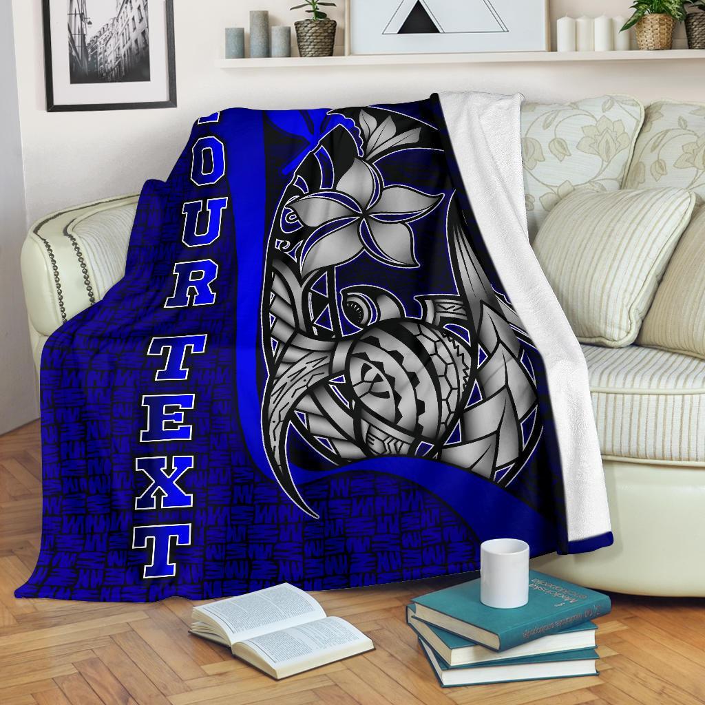 Polynesian Hawaii Custom Personalised Premium Blanket Blue - Turtle with Hook White - Polynesian Pride