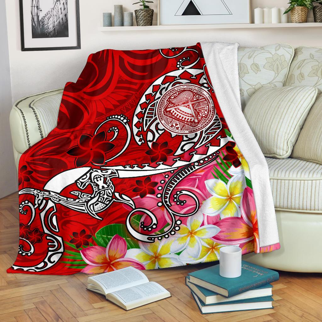 American Samoa Polynesian Premium Blanket - Turtle Plumeria (Red) White - Polynesian Pride