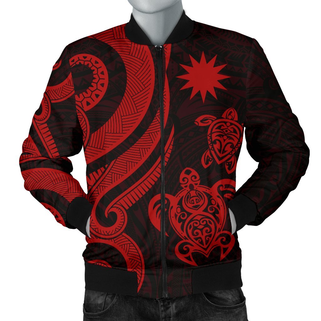 Nauru Men's Bomber Jacket - Red Tentacle Turtle Red - Polynesian Pride