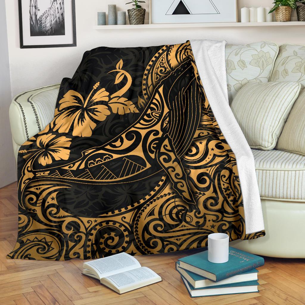 Polynesian Hawaii Premium Blanket - Polynesian Golden Humpback Whale White - Polynesian Pride