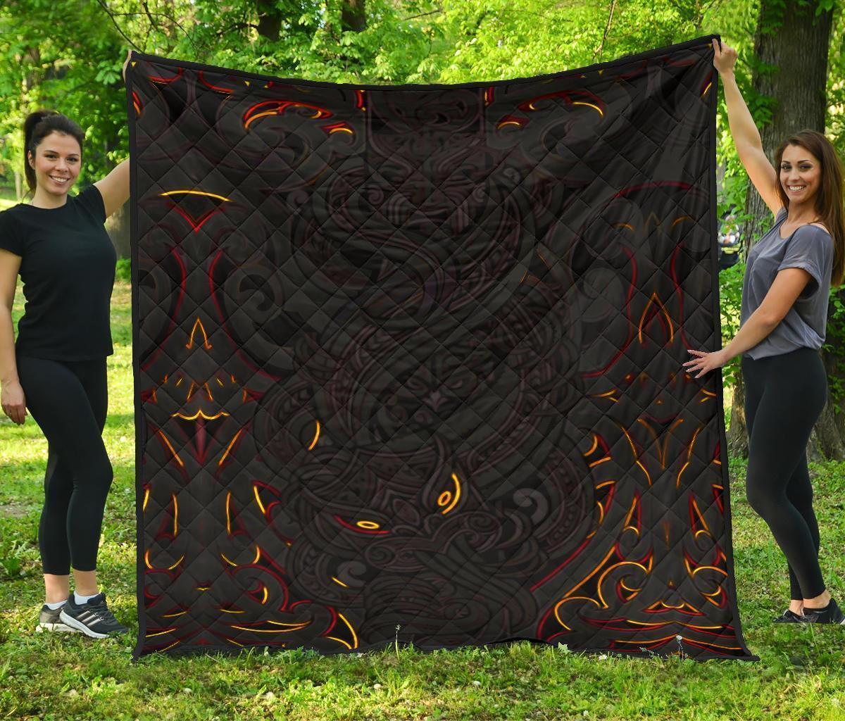 New Zealand Premium Quilt, Maori Gods Tumatauenga (God Of War) - Black Black - Polynesian Pride