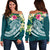 Kosrae Polynesian Off Shoulder Sweater - Summer Plumeria (Turquoise) - Polynesian Pride