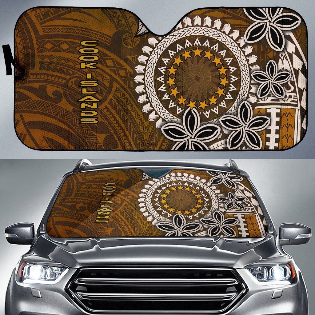 Cook Islands Auto Sun Shade - Polynesian Boar Tusk Auto Sun Shade Universal Fit Brown - Polynesian Pride