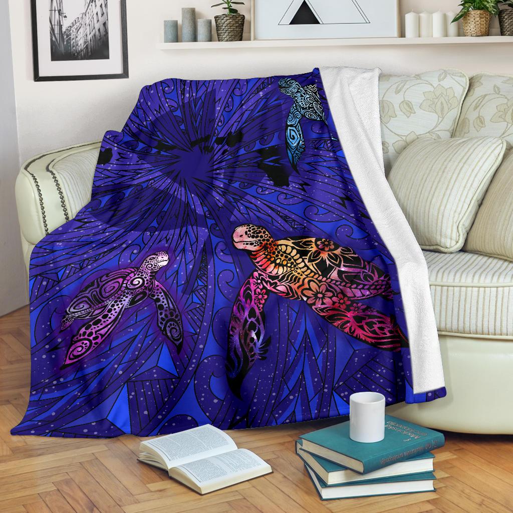 Hawaii Map Kanaka Turtle Premium Blanket - Volcano Style - Galaxy White - Polynesian Pride