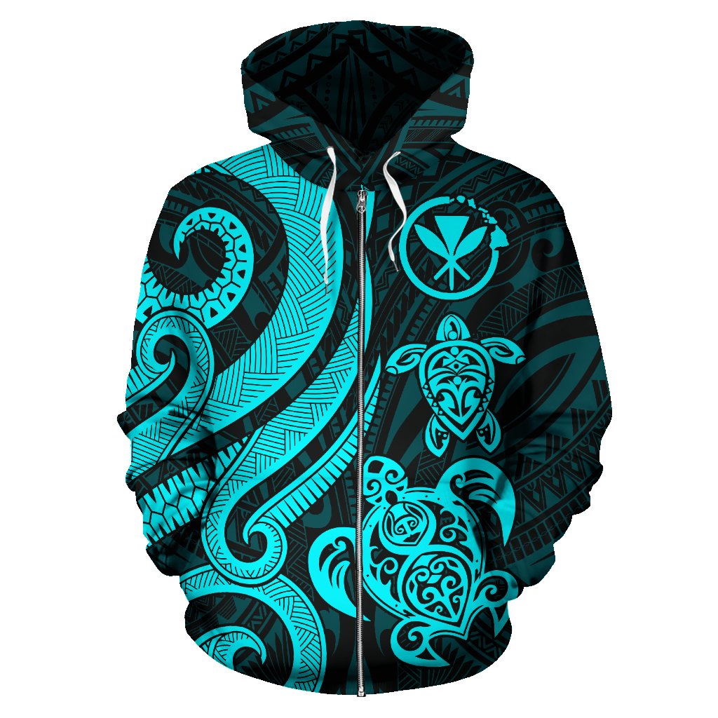 Polynesian Hawaii (Kanaka Maoli) Zip up Hoodie Turquoise Tentacle Turtle - Polynesian Pride