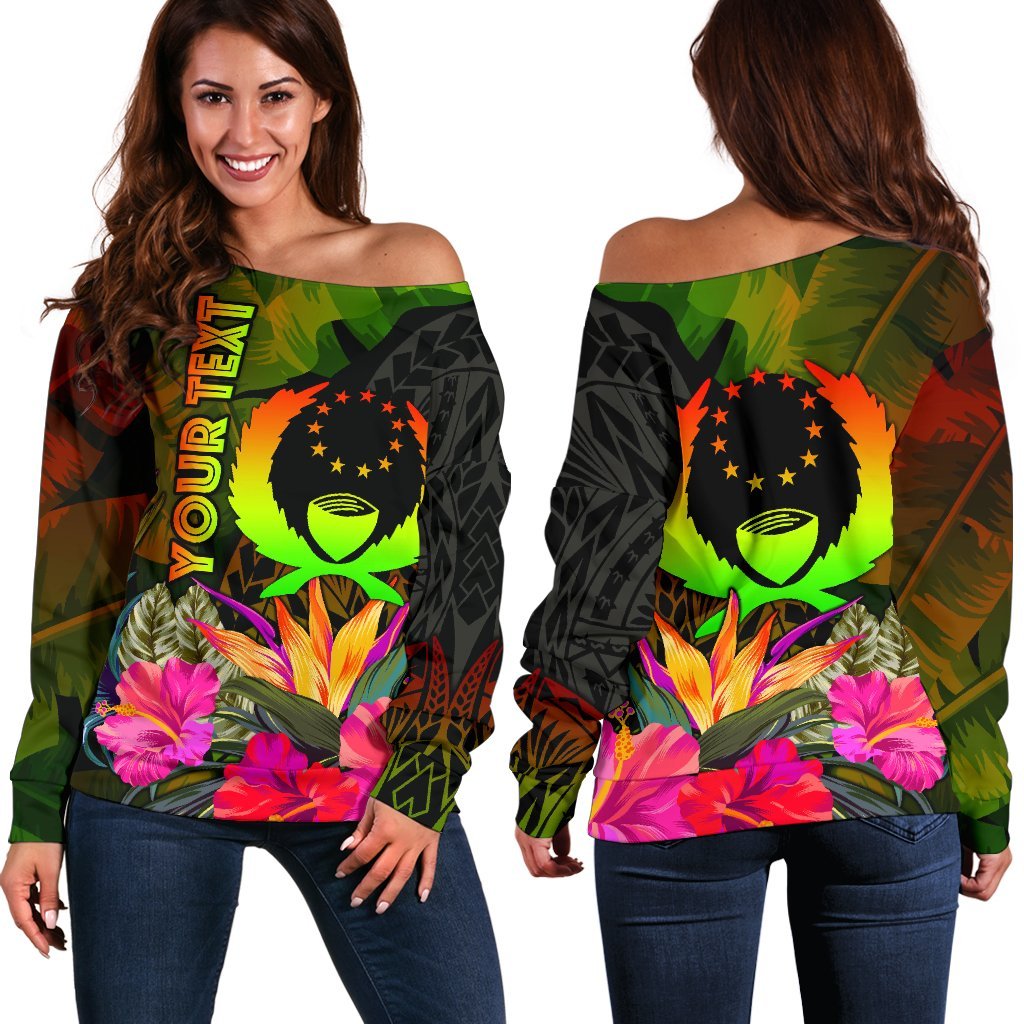 Pohnpei Polynesian Personalised Women's Off Shoulder Sweater - Hibiscus and Banana Leaves Art - Polynesian Pride