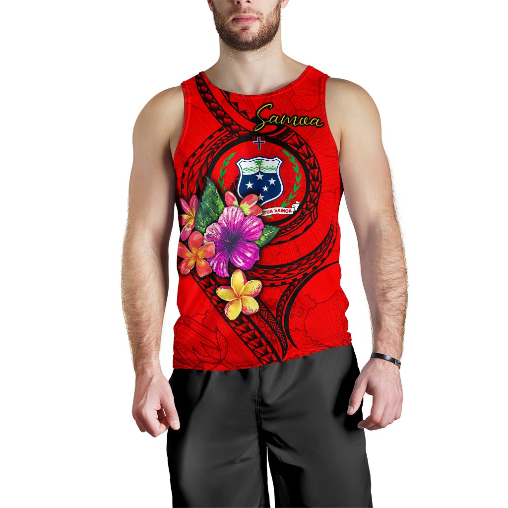 Samoa Polynesian Men's Tank Top - Floral With Seal Red Red - Polynesian Pride