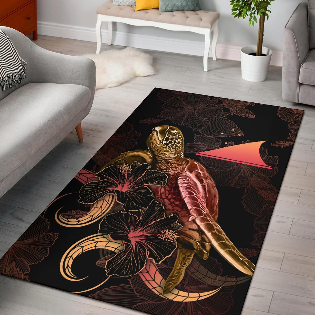 Tokelau Polynesian Area Rugs - Turtle With Blooming Hibiscus Gold Gold - Polynesian Pride