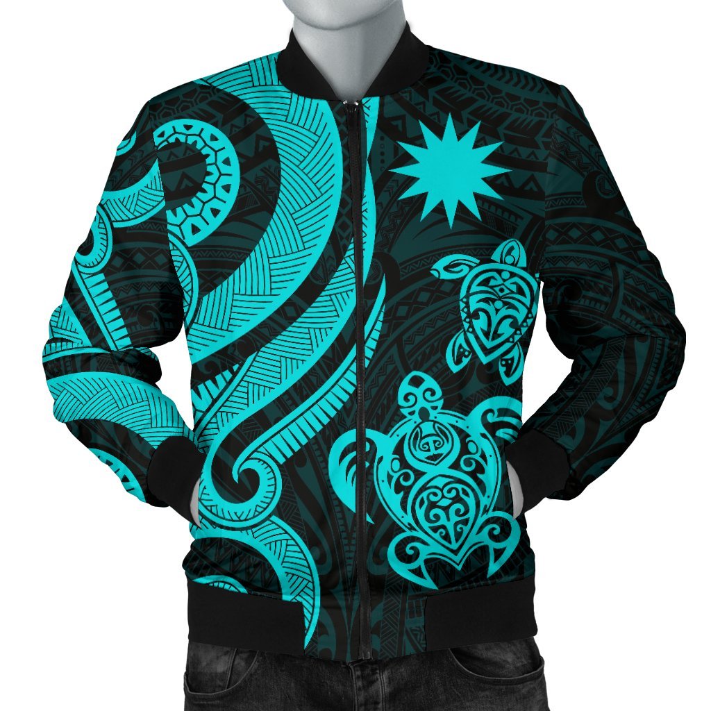 Nauru Men's Bomber Jacket - Turquoise Tentacle Turtle Turquoise - Polynesian Pride