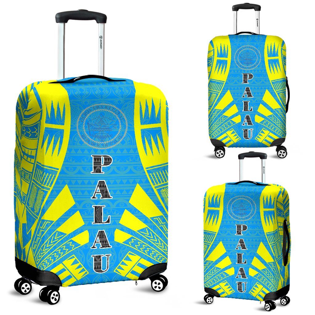 Palau Luggage Cover - Polynesian Tattoo Flag Blue-Yellow - Polynesian Pride