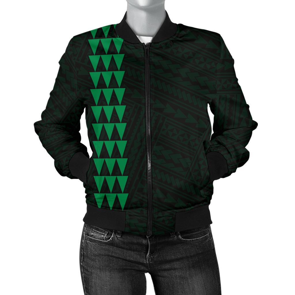 Hawaii Kakau Polynesian Kanaka Map Women's Bomber Jacket - Green Green - Polynesian Pride