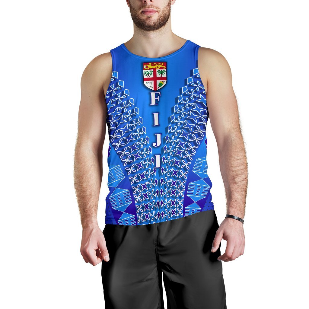 Fiji Drua Men Tank Top Tapa Blue - Polynesian Pride