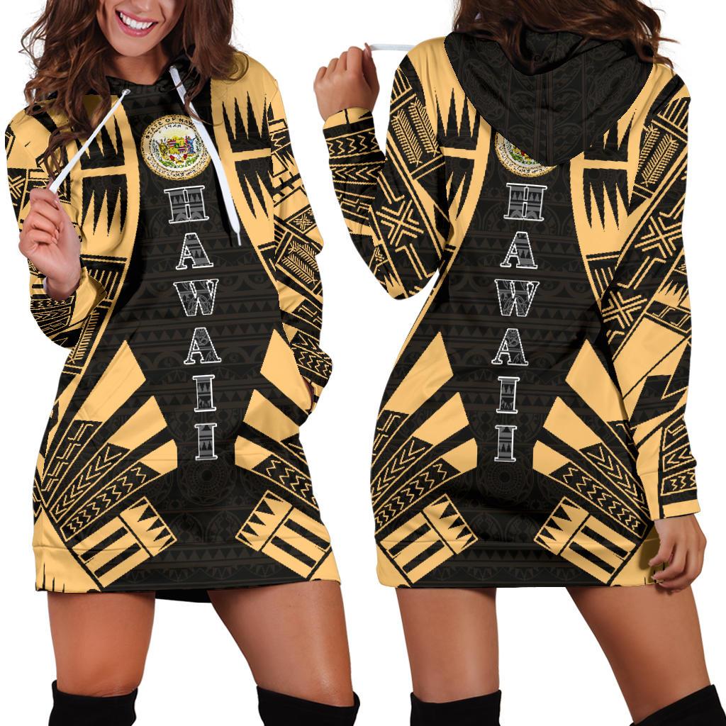 Hawaii Hoodie Dress - Polynesian Tattoo Gold Gold - Polynesian Pride