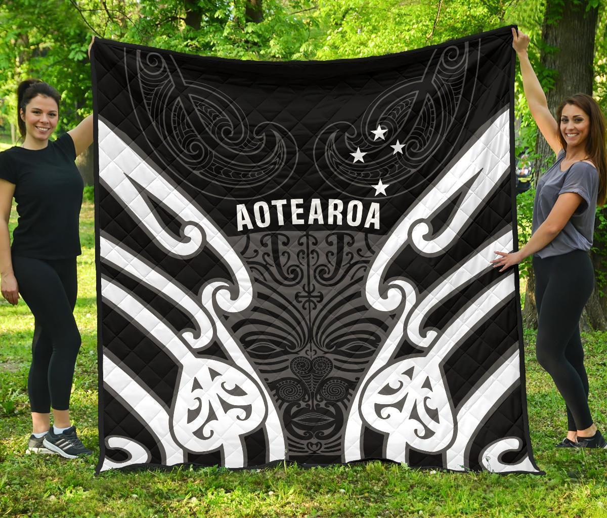 Aotearoa Premium Quilt Maori Moko Black White Black - Polynesian Pride