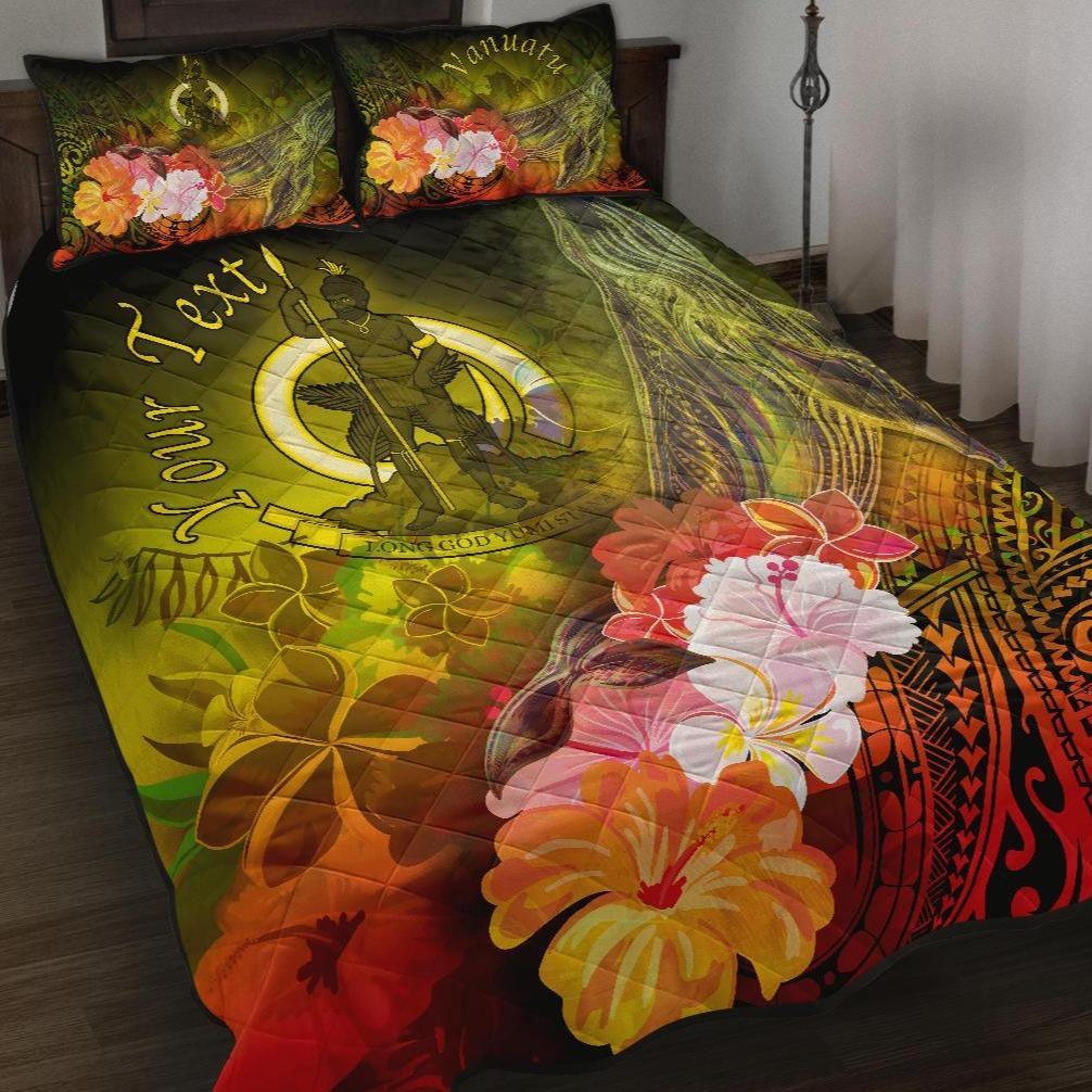 Vanuatu Custom Personalised Quilt Bed Set - Humpback Whale with Tropical Flowers (Yellow) Yellow - Polynesian Pride