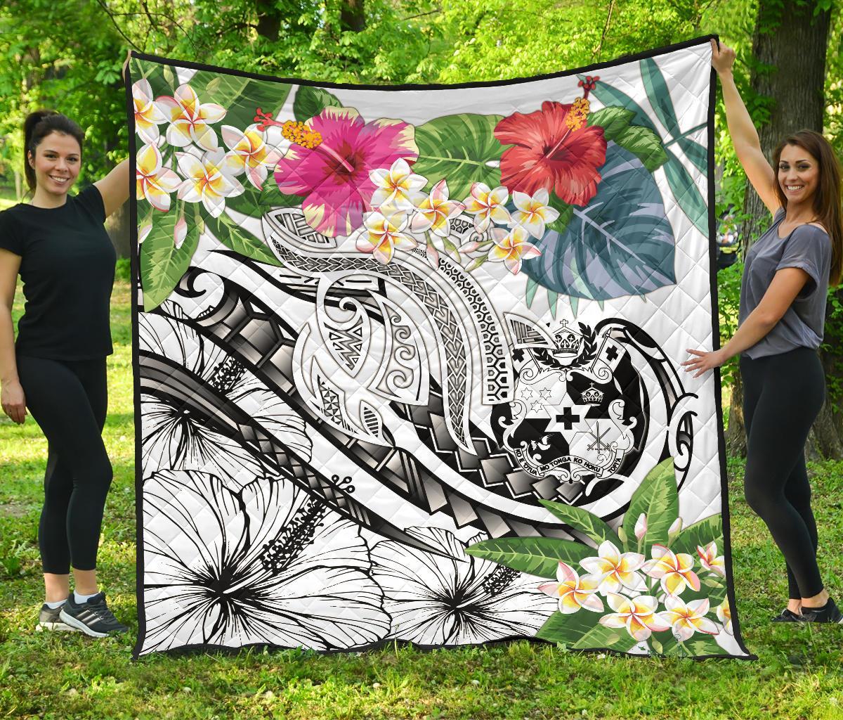 Tonga Polynesian Premium Quilt - Summer Plumeria (White) - Polynesian Pride