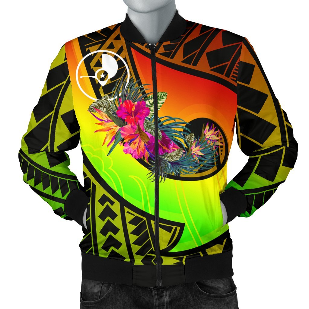 Yap Men's Bomber Jaclet - Polynesian Hook And Hibiscus (Raggae) Raggae - Polynesian Pride