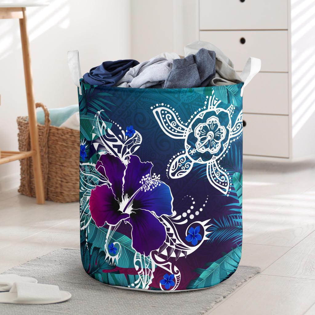 hawaiiLaundry Basket - Hawaii Turtle Flowers And Palms Retro Laundry Basket One Size Green - Polynesian Pride