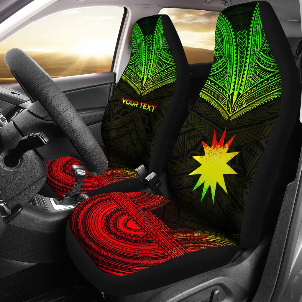 Nauru Custom Personalised Car Seat Cover - Nauru FLag Polynesian Chief Tattoo Reggae Version Universal Fit Reggae - Polynesian Pride