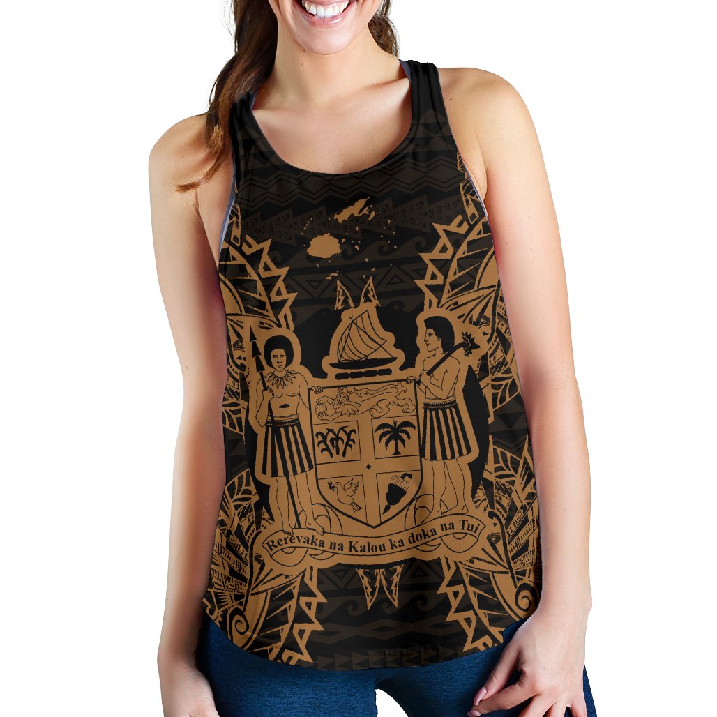 Fiji Polynesian Women Tank Top Map Gold Gold - Polynesian Pride